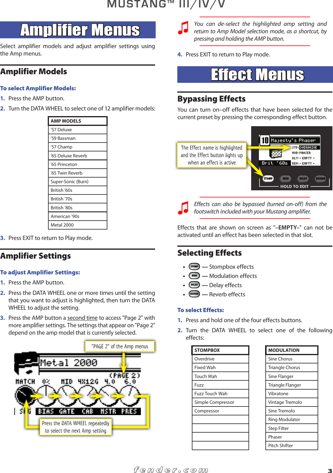 Page 3 of 12 - Fender Fender-Mustang-I-Ii-Users-Manual-  Fender-mustang-i-ii-users-manual