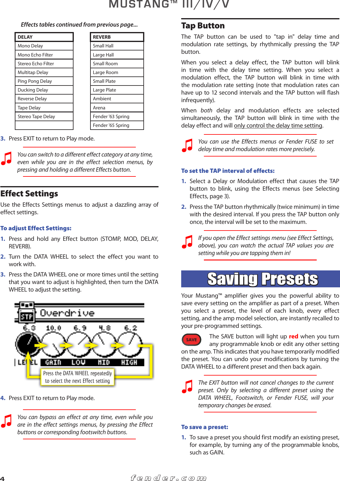 Page 4 of 12 - Fender Fender-Mustang-I-Ii-Users-Manual-  Fender-mustang-i-ii-users-manual