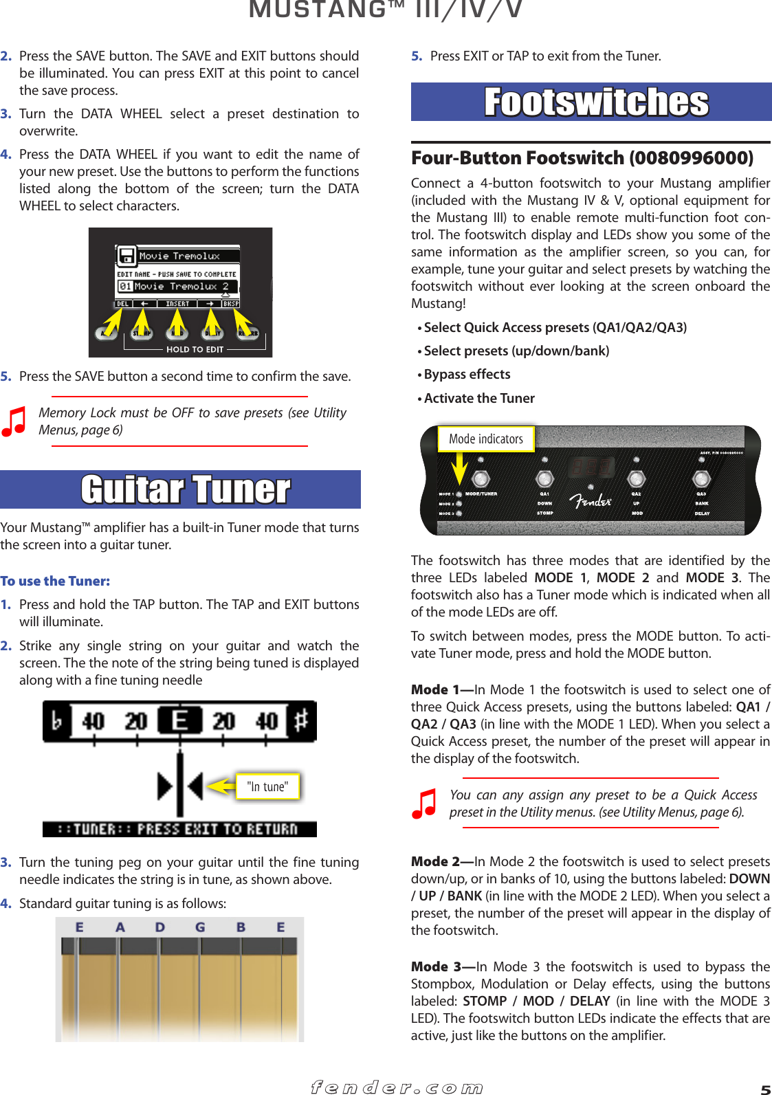 Page 5 of 12 - Fender Fender-Mustang-I-Ii-Users-Manual-  Fender-mustang-i-ii-users-manual