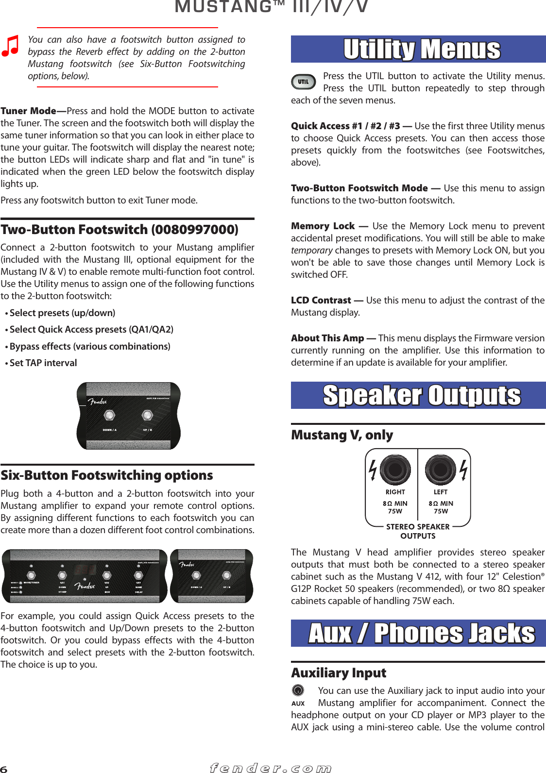 Page 6 of 12 - Fender Fender-Mustang-I-Ii-Users-Manual-  Fender-mustang-i-ii-users-manual