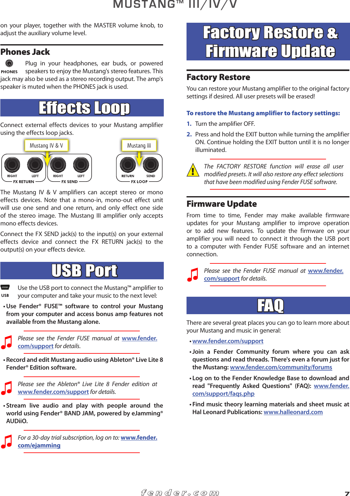 Page 7 of 12 - Fender Fender-Mustang-I-Ii-Users-Manual-  Fender-mustang-i-ii-users-manual