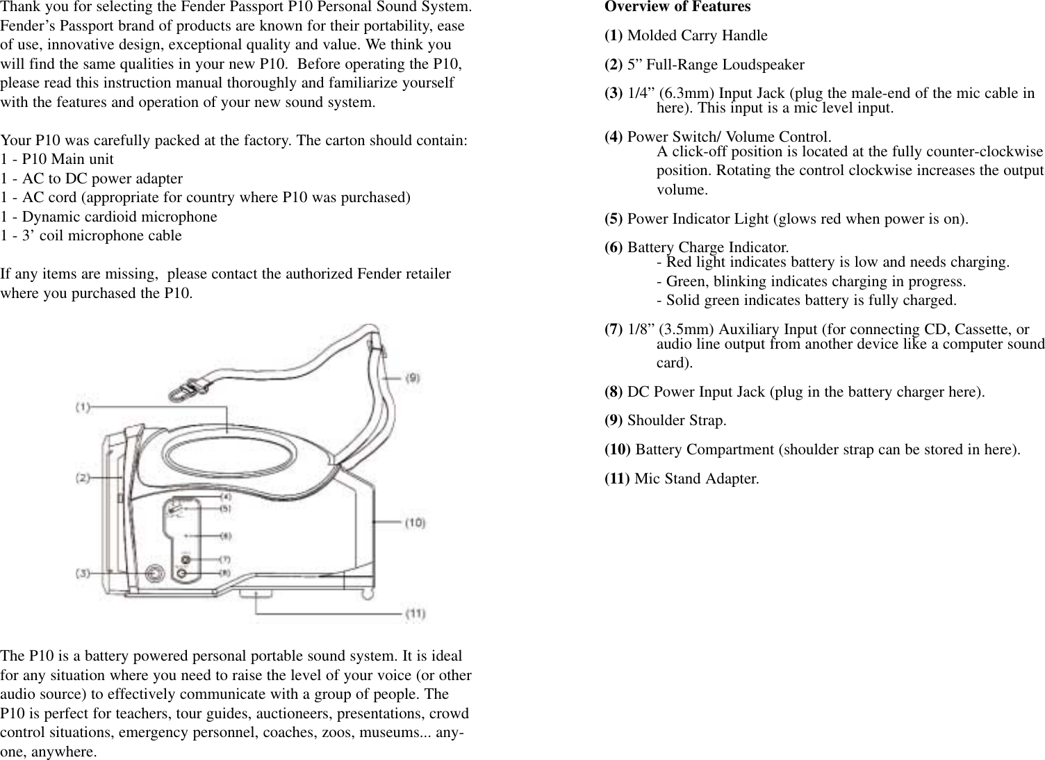 Page 2 of 5 - Fender Fender-Passport-P10-Users-Manual-  Fender-passport-p10-users-manual