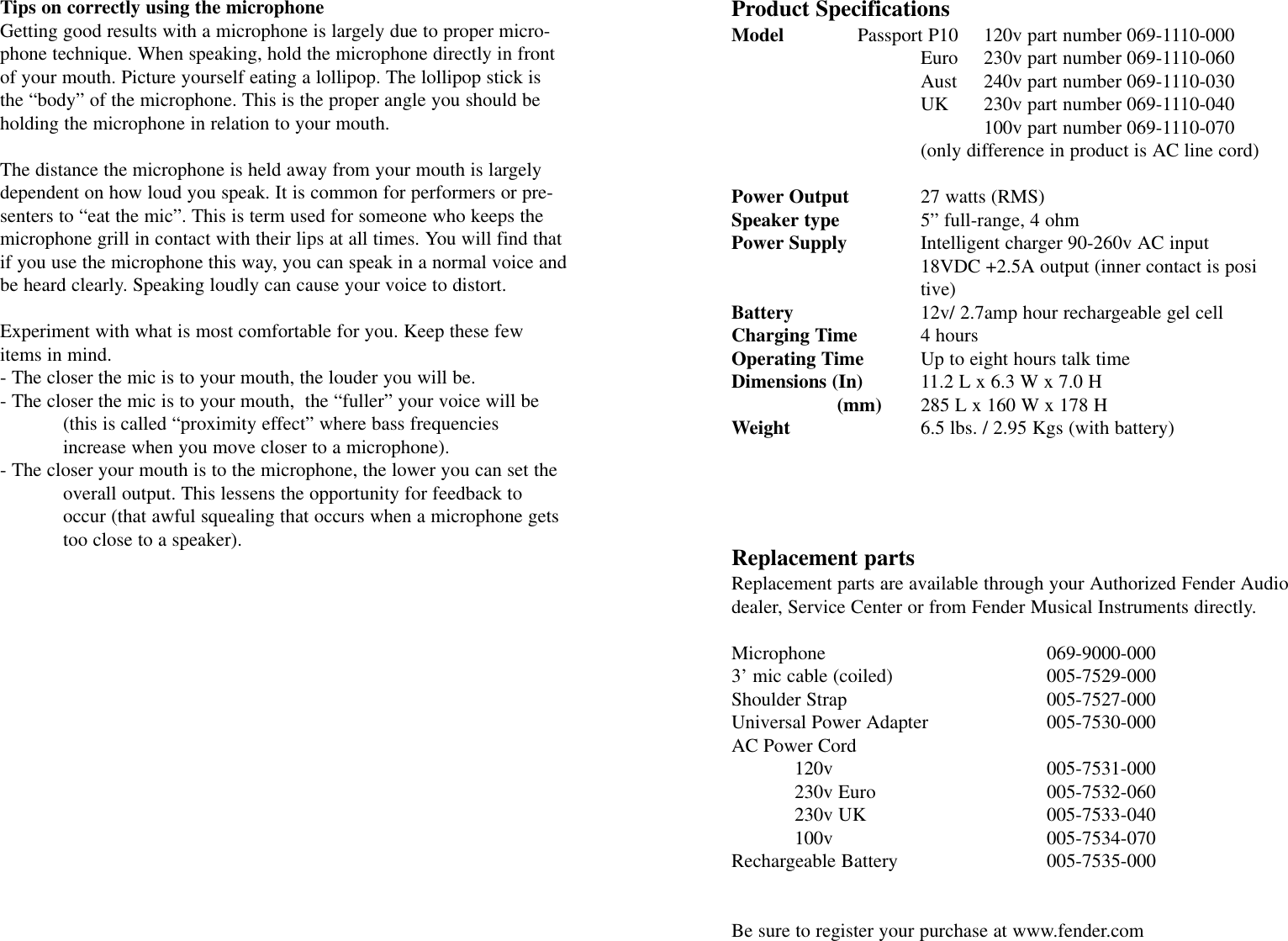 Page 4 of 5 - Fender Fender-Passport-P10-Users-Manual-  Fender-passport-p10-users-manual