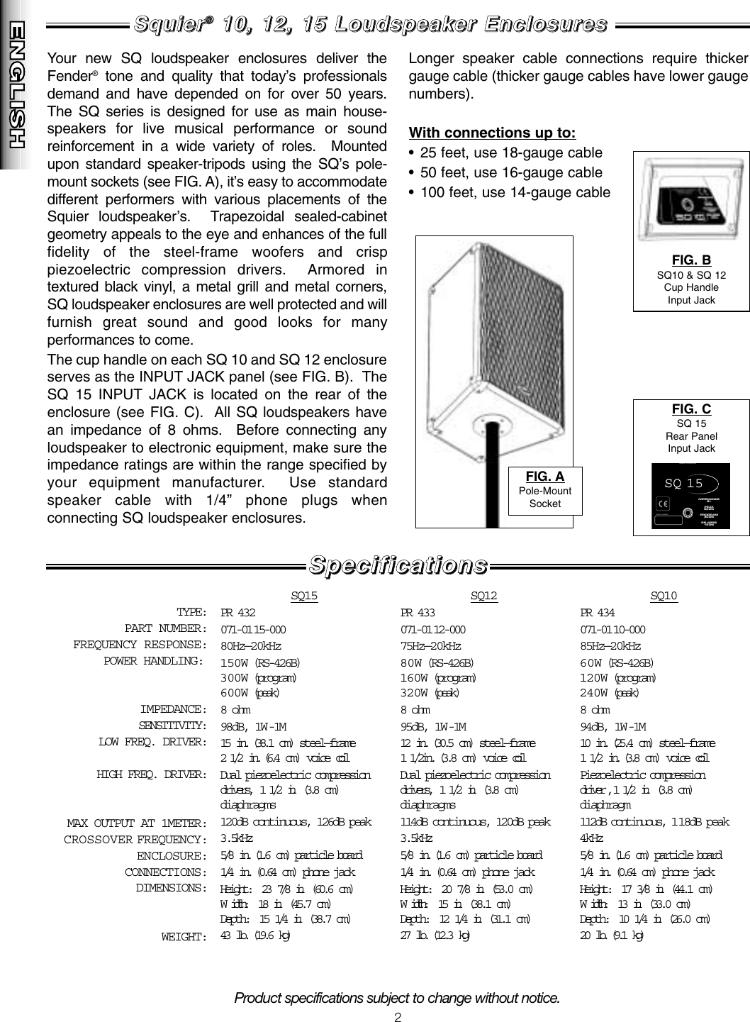 Page 2 of 8 - Fender Fender-Squier-Sq-10-Users-Manual-  Fender-squier-sq-10-users-manual