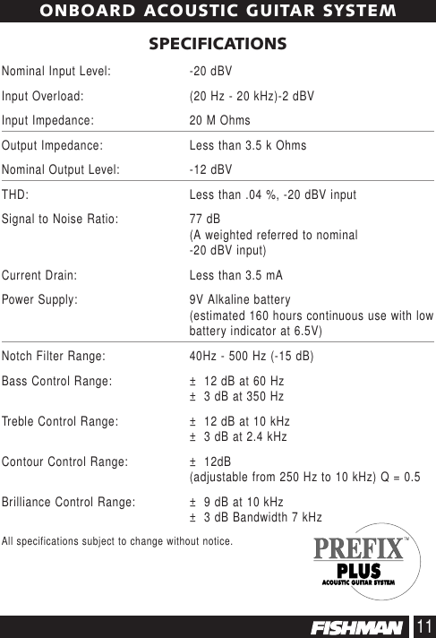 Page 11 of 12 - Fender C  Fishman Prefix Plus Manual