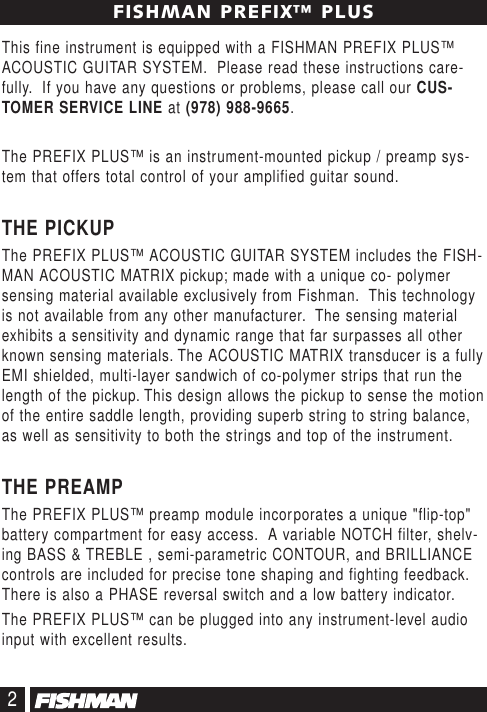 Page 2 of 12 - Fender C  Fishman Prefix Plus Manual
