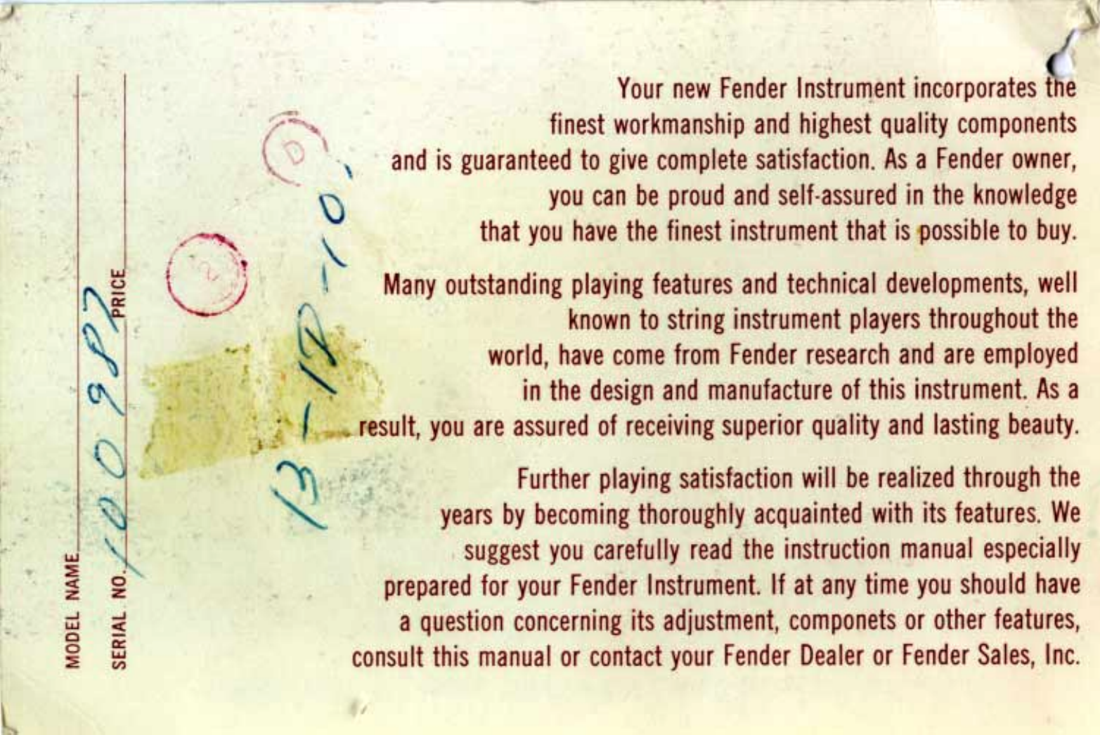 Page 2 of 10 - Fender Jaguar Owner's Manual Jaguar_(1965)_manual 1965