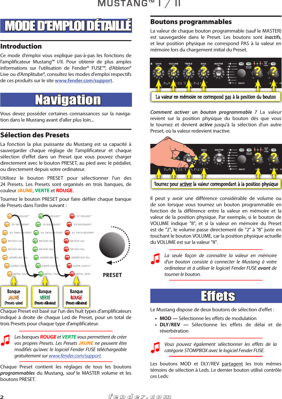 Page 2 of 6 - Fender  Mustang I II Advanced Manual French