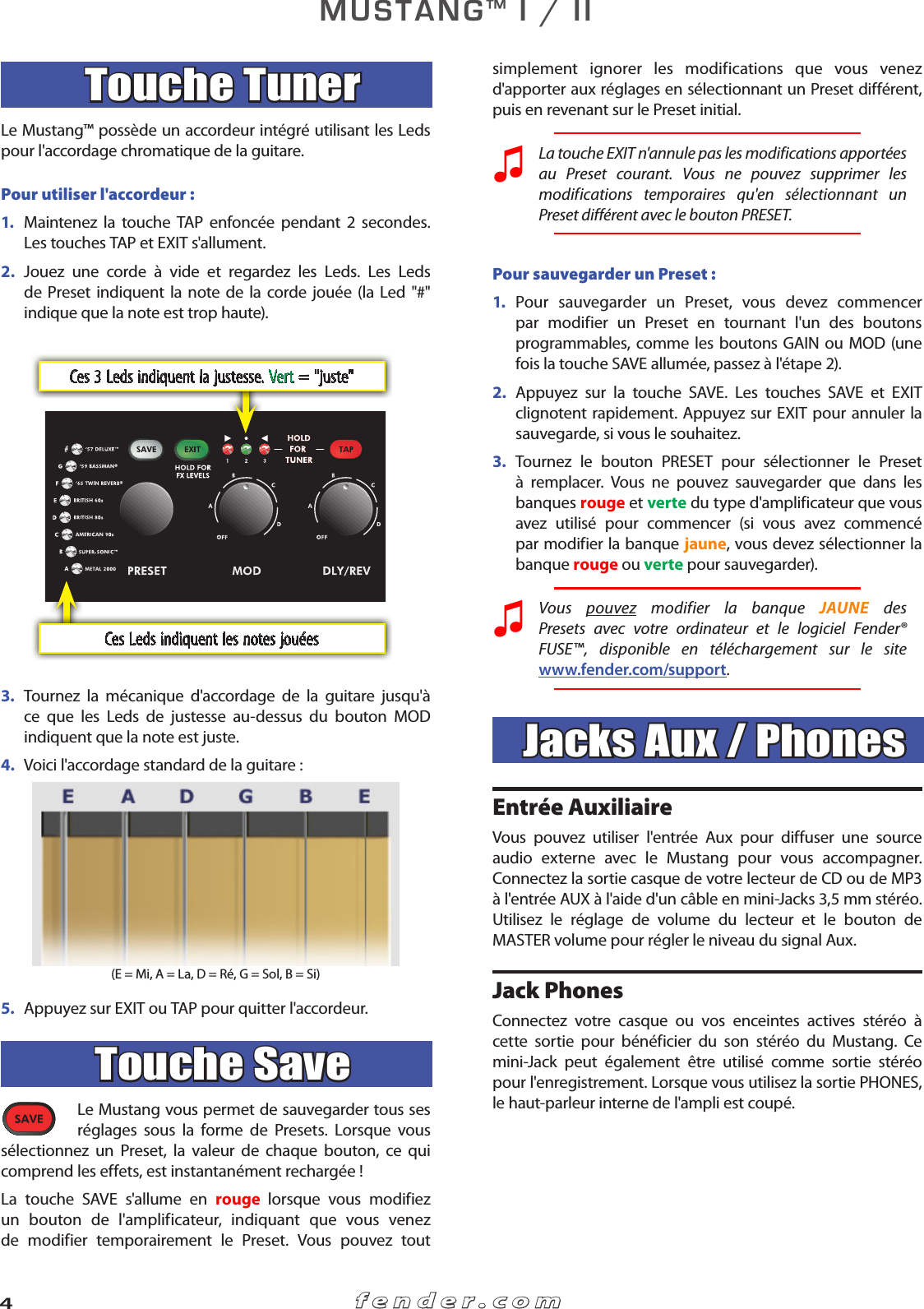 Page 4 of 6 - Fender  Mustang I II Advanced Manual French