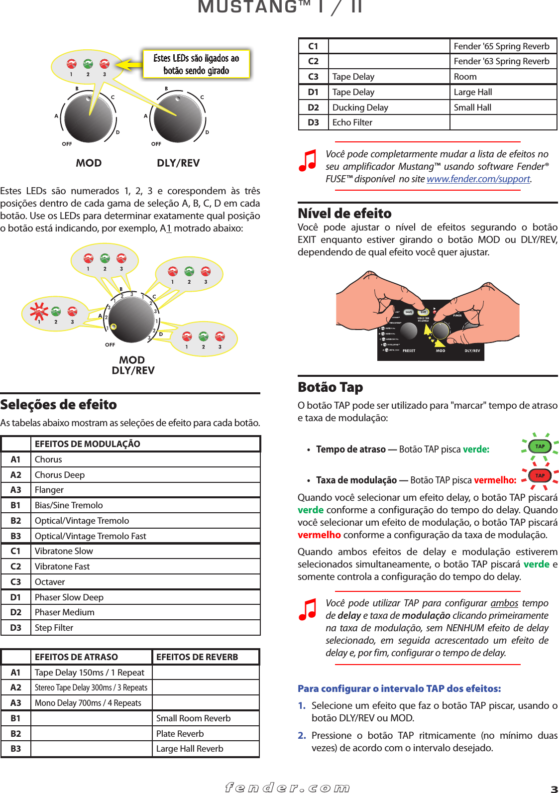 Page 3 of 6 - Fender  Mustang I II Advanced Manual Portuguese