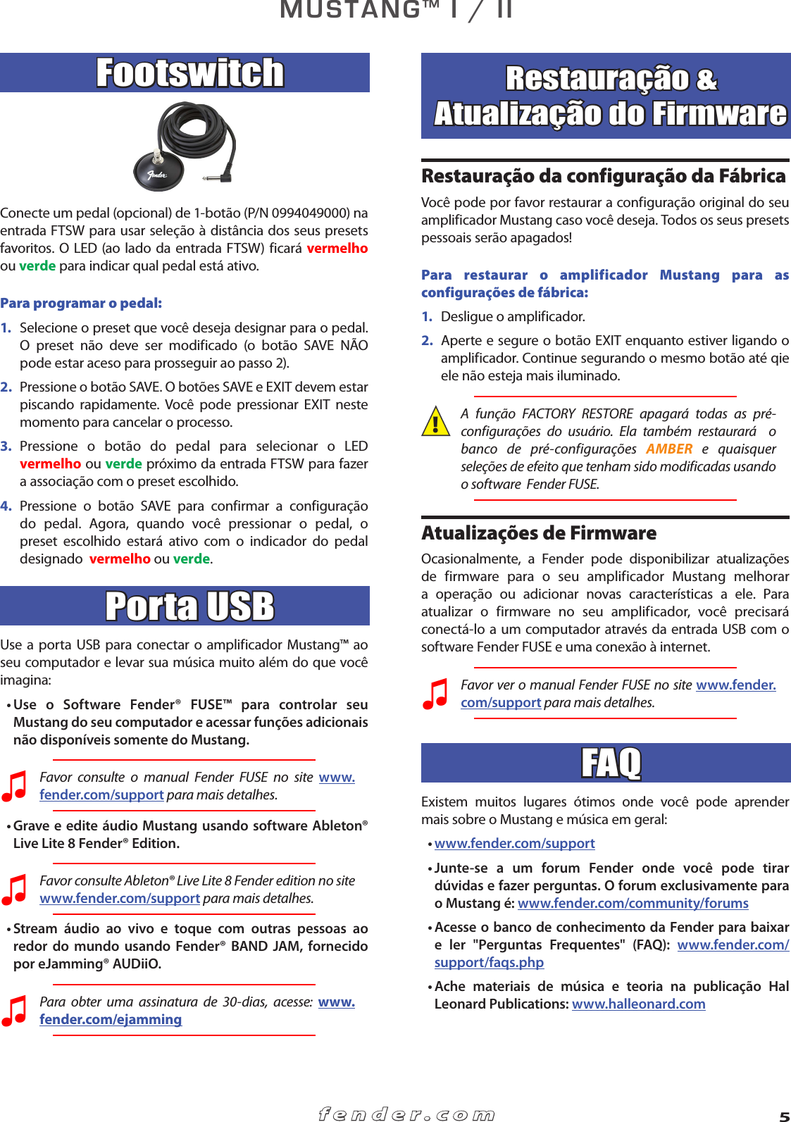 Page 5 of 6 - Fender  Mustang I II Advanced Manual Portuguese