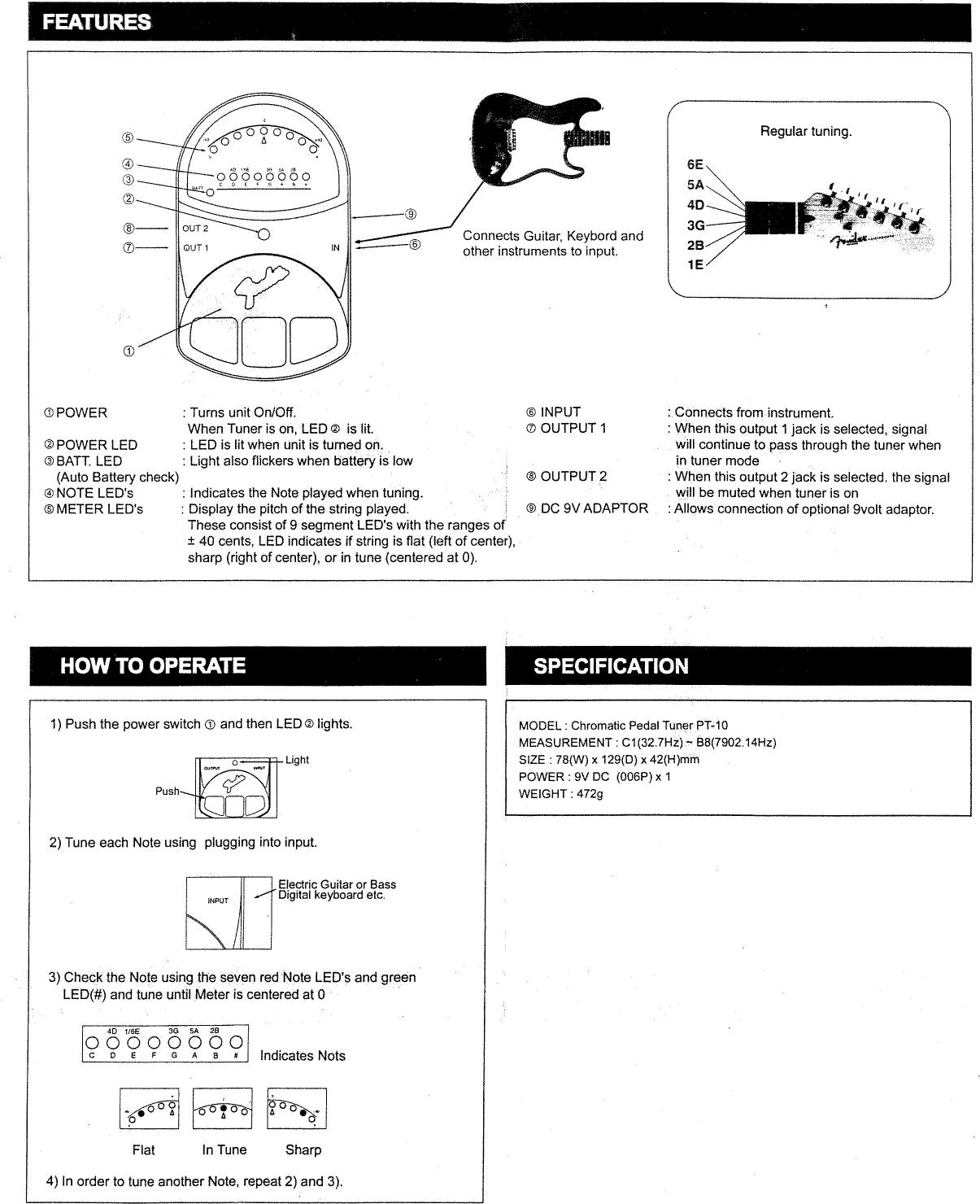 Page 2 of 2 - Fender  PT-10 Tuner