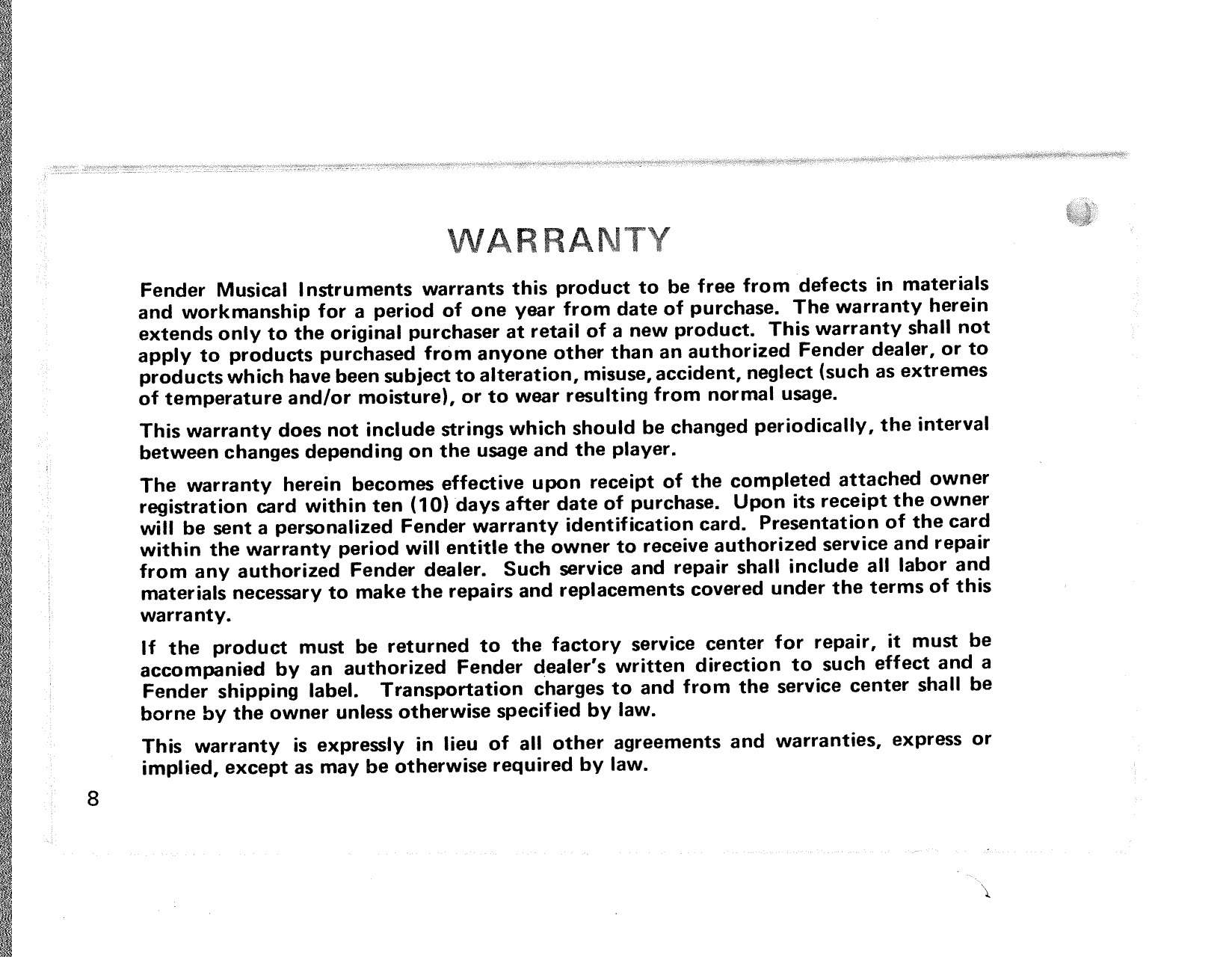 Page 10 of 12 - Fender  Precision Bass 1975 Manual