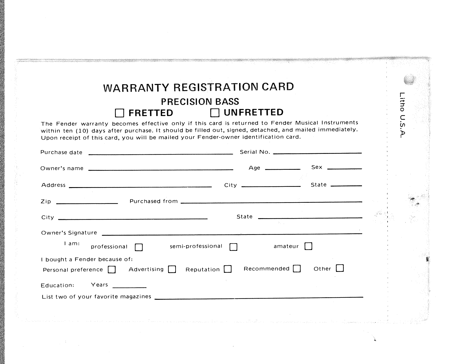 Page 12 of 12 - Fender  Precision Bass 1975 Manual