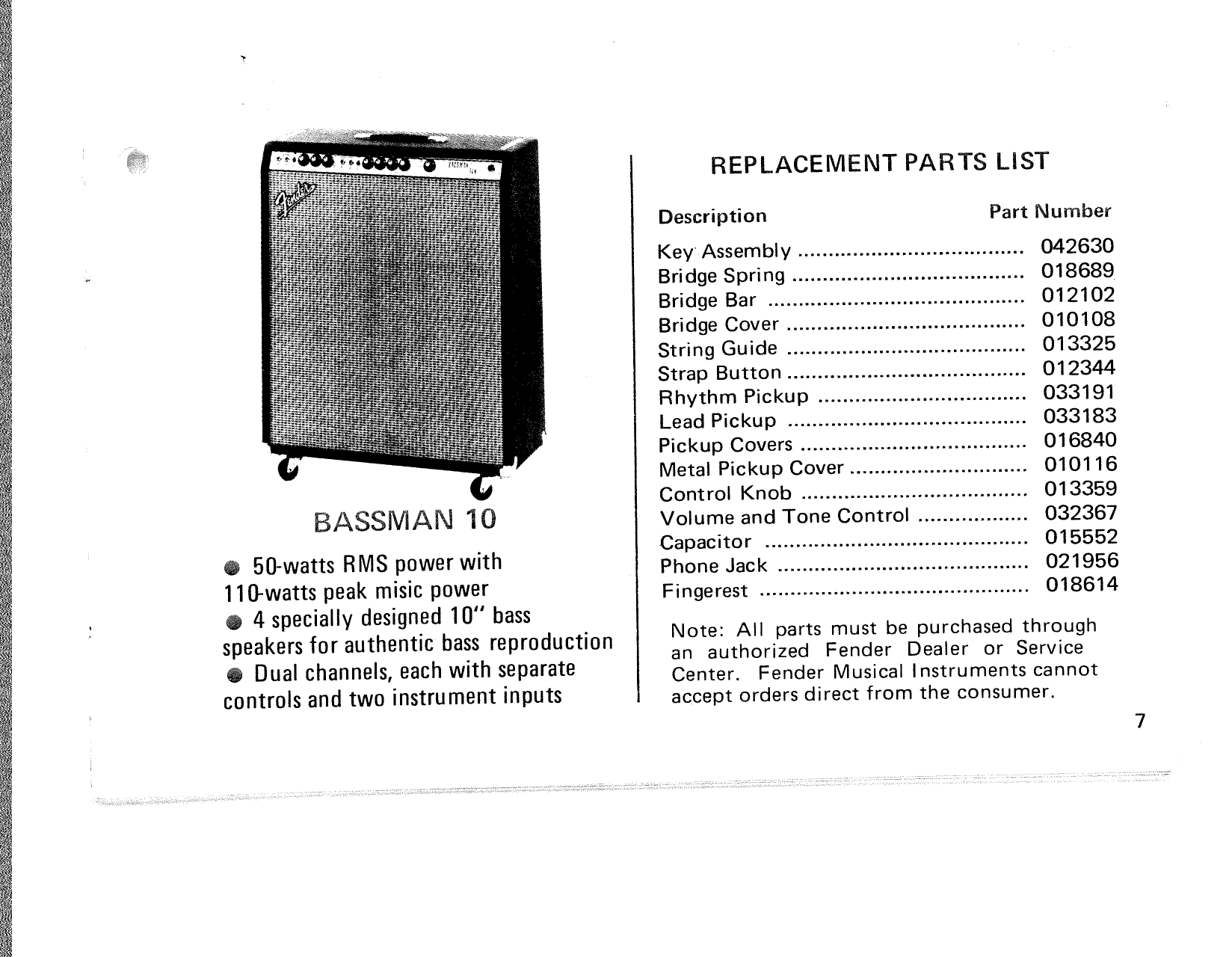 Page 9 of 12 - Fender  Precision Bass 1975 Manual