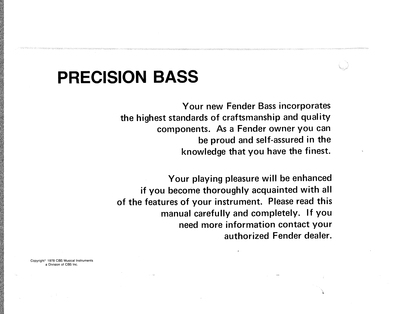 Page 2 of 8 - Fender  Precision Bass 1978 Manual