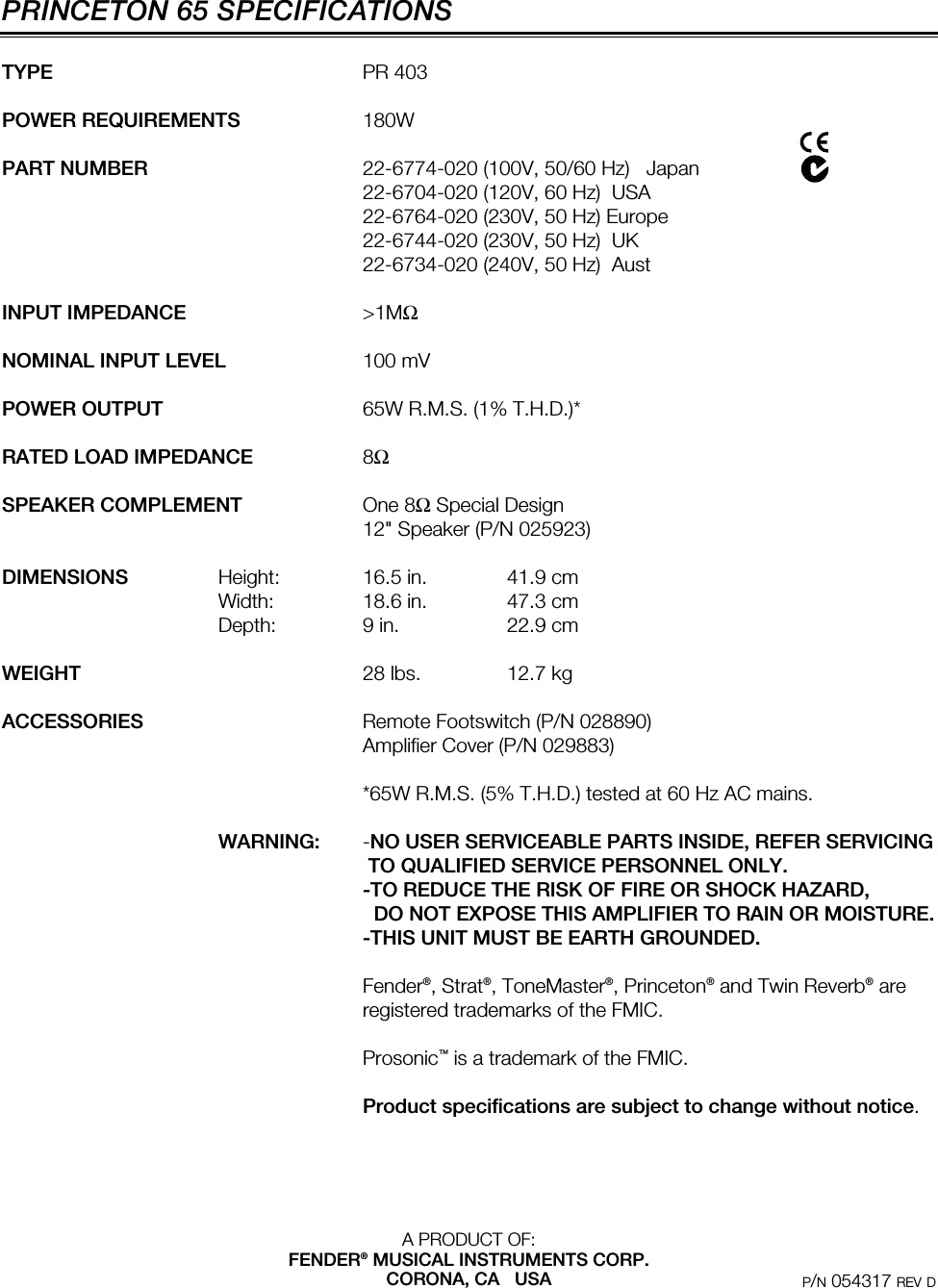 Page 4 of 4 - Fender  Princeton_65_manual Princeton 65 Manual