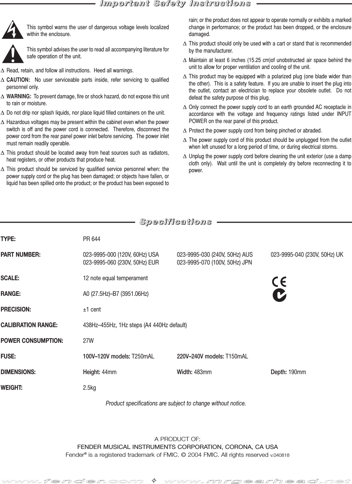 Page 2 of 2 - Fender  RT 1000 Tuner