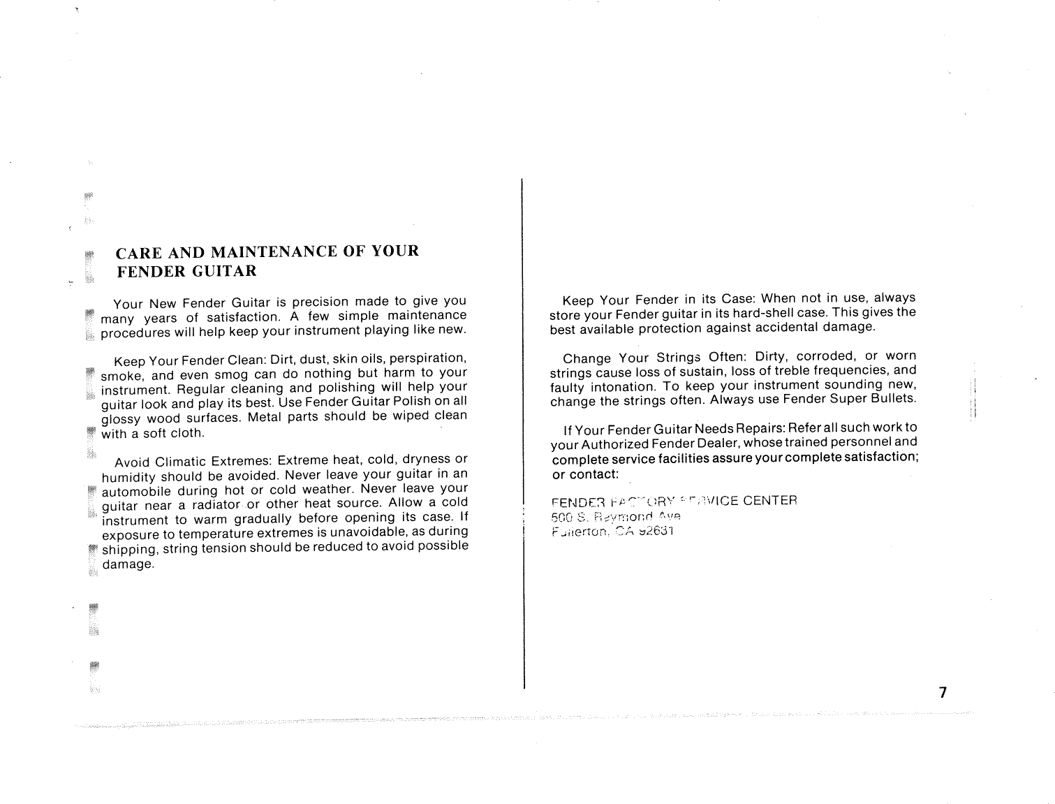 Page 9 of 12 - Fender  STRAT 1980 Manual