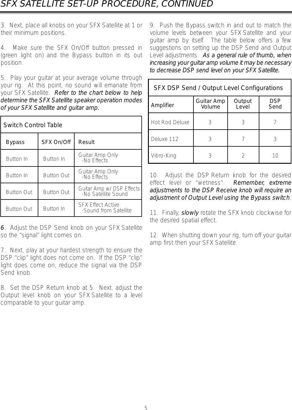 Page 5 of 11 - Fender Satellite SFX Manual
