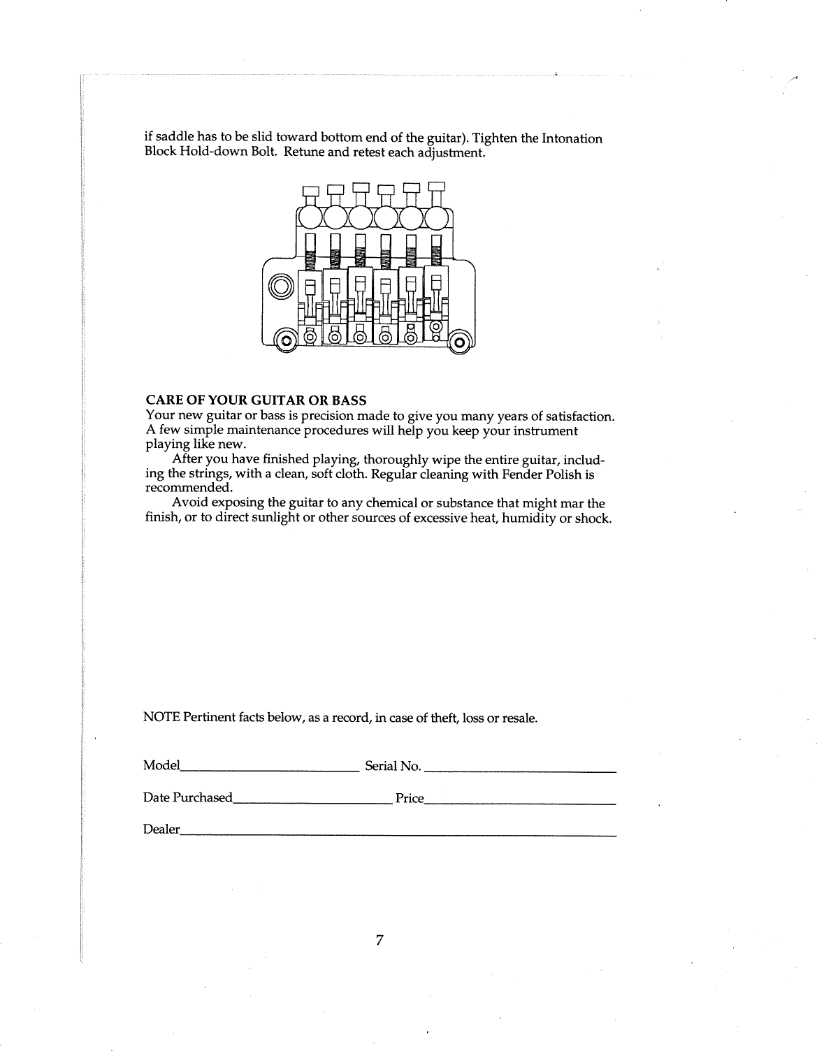 Page 10 of 12 - Fender  Squier_Squier_Bullet_Guitars_(1995)_manual Squier Bullet Guitars 1995 Manual