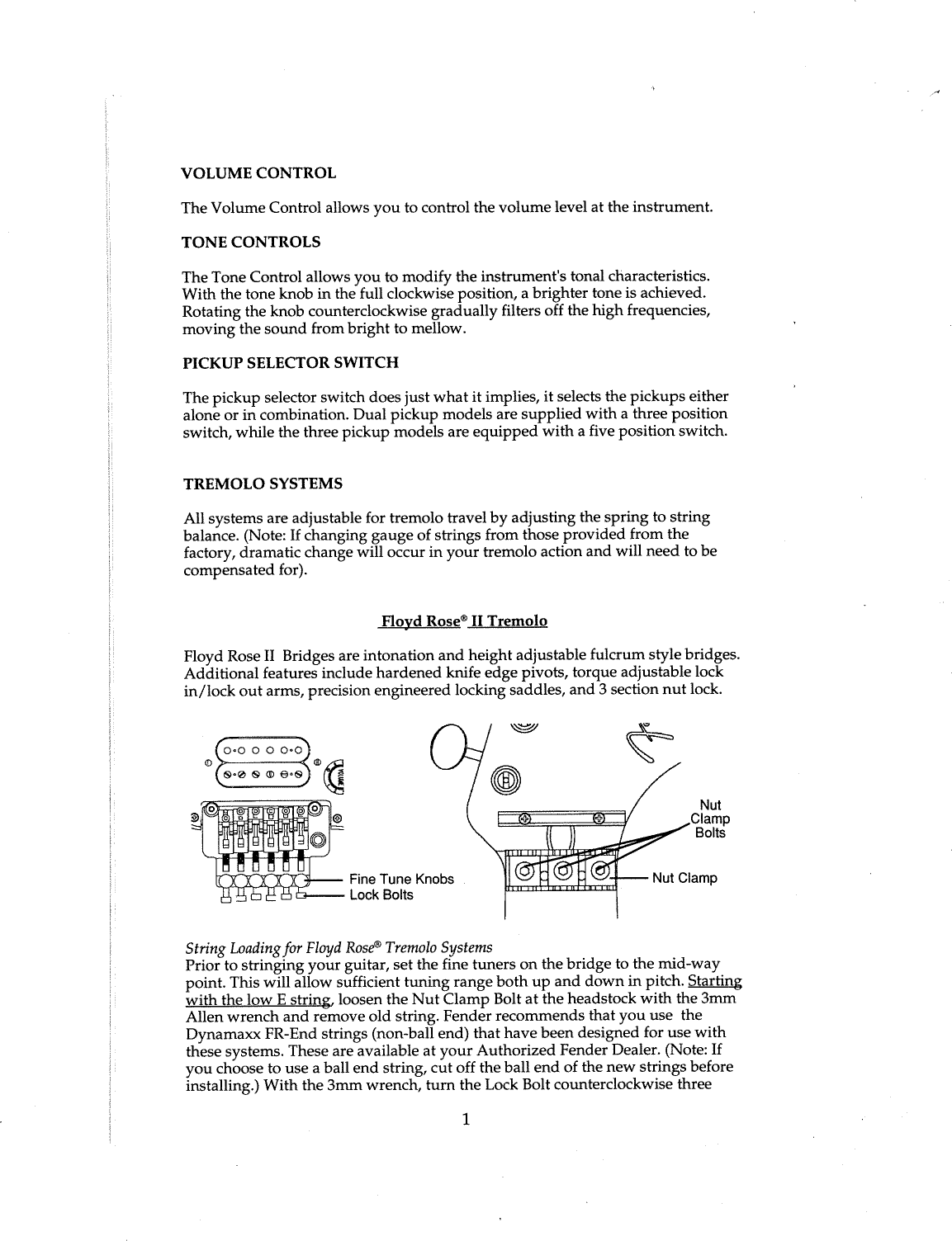 Page 4 of 12 - Fender  Squier_Squier_Bullet_Guitars_(1995)_manual Squier Bullet Guitars 1995 Manual