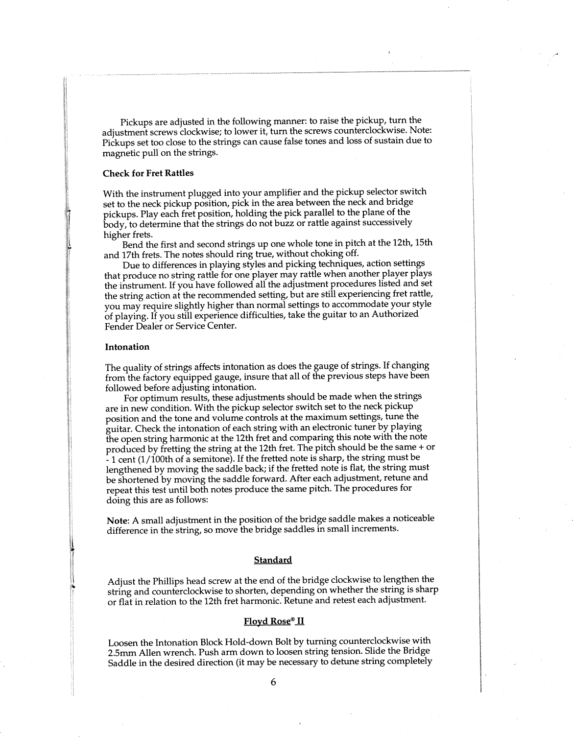 Page 9 of 12 - Fender  Squier_Squier_Bullet_Guitars_(1995)_manual Squier Bullet Guitars 1995 Manual