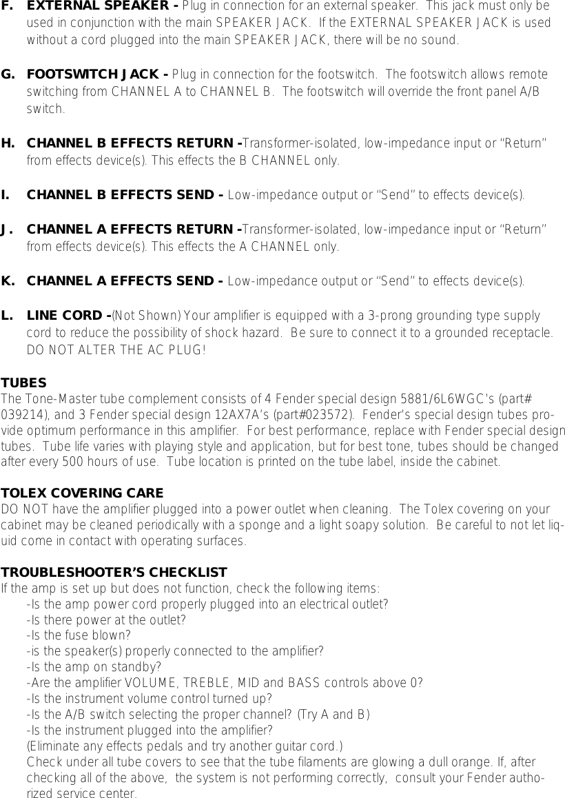 Page 6 of 7 - Fender  Tone-Master_manual Tone-Master Manual