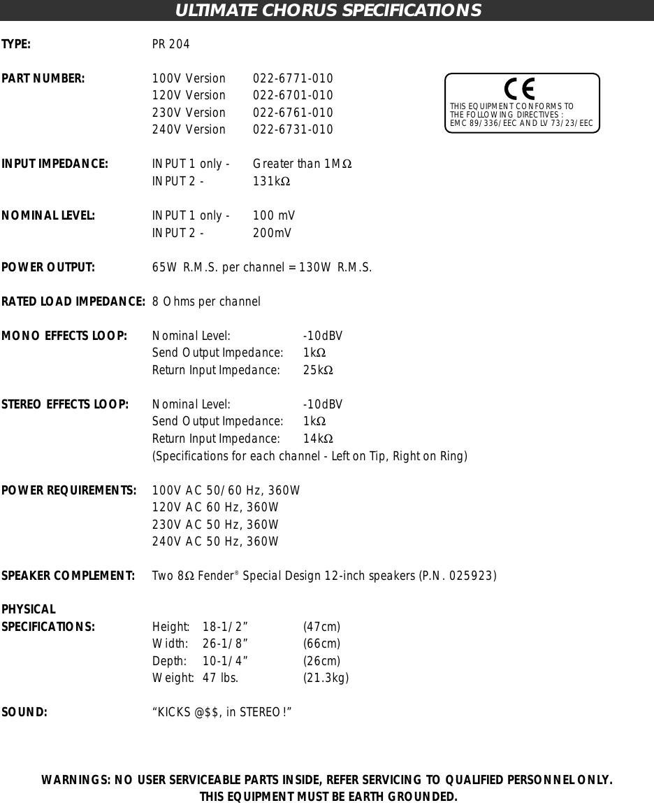 Page 10 of 11 - Fender  Ultimate Chorus Manual