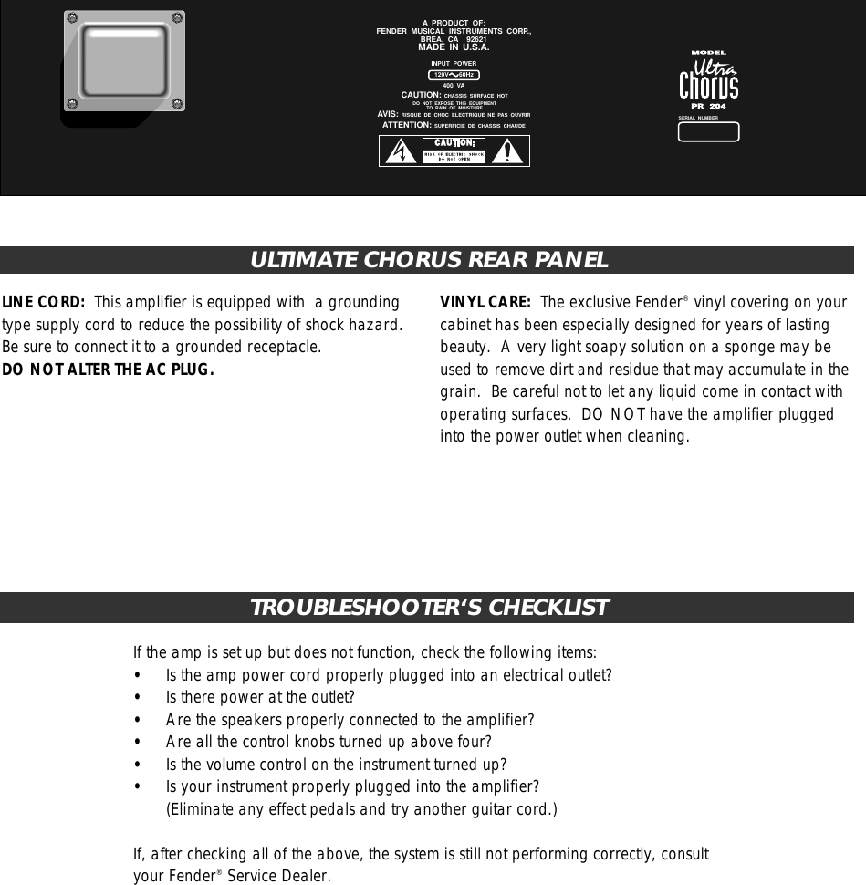 Page 9 of 11 - Fender  Ultimate Chorus Manual