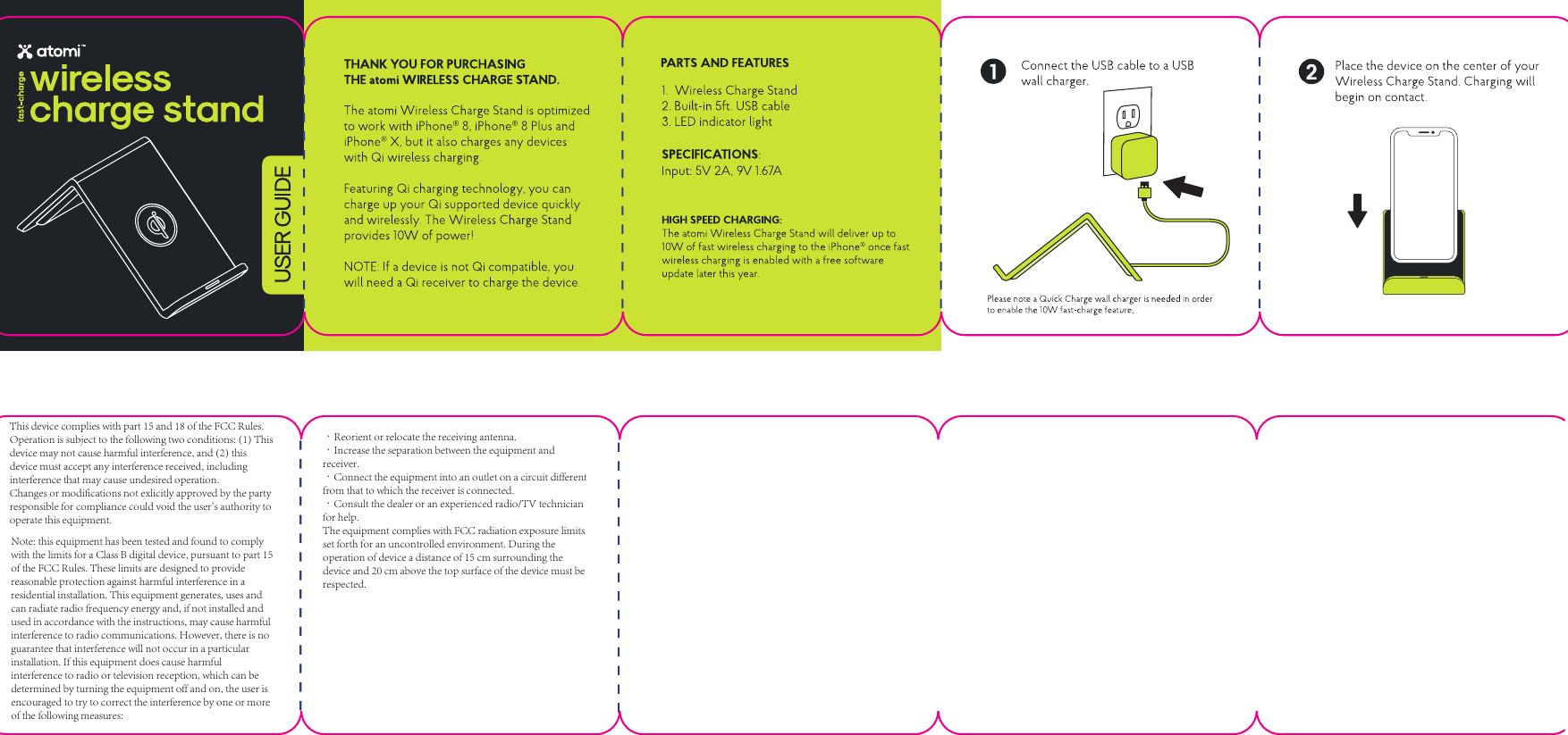 This device complies with part 15 and 18 of the FCC Rules. Operation is subject to the following two conditions: (1) This device may not cause harmful interference, and (2) this device must accept any interference received, including interference that may cause undesired operation.Changes or modifications not exlicitly approved by the party responsible for compliance could void the user's authority to  operate this equipment.Note: this equipment has been tested and found to comply with the limits for a Class B digital device, pursuant to part 15 of the FCC Rules. These limits are designed to provide reasonable protection against harmful interference in a residential installation. This equipment generates, uses and can radiate radio frequency energy and, if not installed and used in accordance with the instructions, may cause harmful interference to radio communications. However, there is no guarantee that interference will not occur in a particular installation. If this equipment does cause harmful interference to radio or television reception, which can be determined by turning the equipment off and on, the user is encouraged to try to correct the interference by one or more of the following measures:&middot;Reorient or relocate the receiving antenna.&middot;Increase the separation between the equipment and receiver.&middot;Connect the equipment into an outlet on a circuit different from that to which the receiver is connected.&middot;Consult the dealer or an experienced radio/TV technician for help.The equipment complies with FCC radiation exposure limits set forth for an uncontrolled environment. During the operation of device a distance of 15 cm surrounding the device and 20 cm above the top surface of the device must be respected.