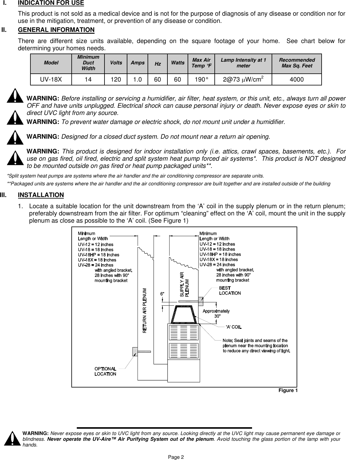 Page 2 of 8 - Field-Controls Field-Controls-Uv-18X-Users-Manual 46453300 UV-Aire 18X Inst Sheet Rev C 04-05