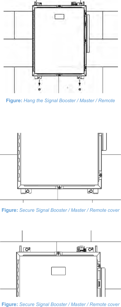  Figure: Hang the Signal Booster / Master / Remote    Figure: Secure Signal Booster / Master / Remote cover   Figure: Secure Signal Booster / Master / Remote cover    