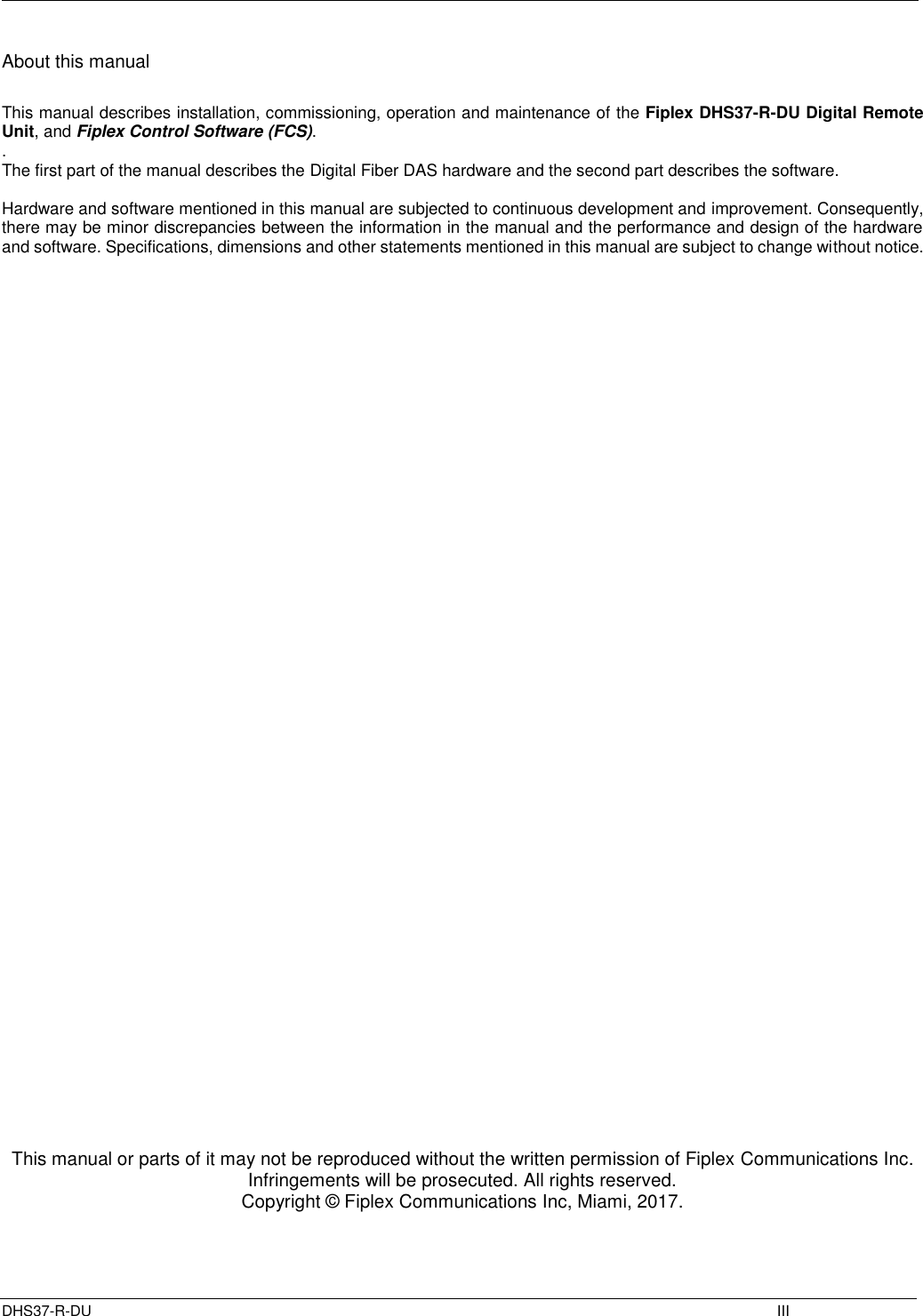 Page 3 of Fiplex Communications DHS37-R-DU SINGLE CHANNEL AMPLIFIER User Manual TETRA User s Manual