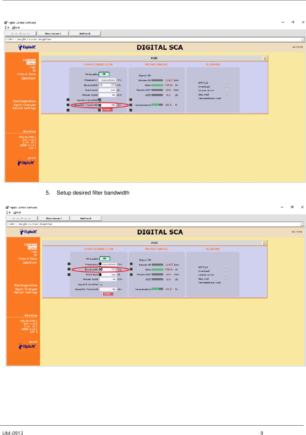  UM-0913    9   5.  Setup desired filter bandwidth          