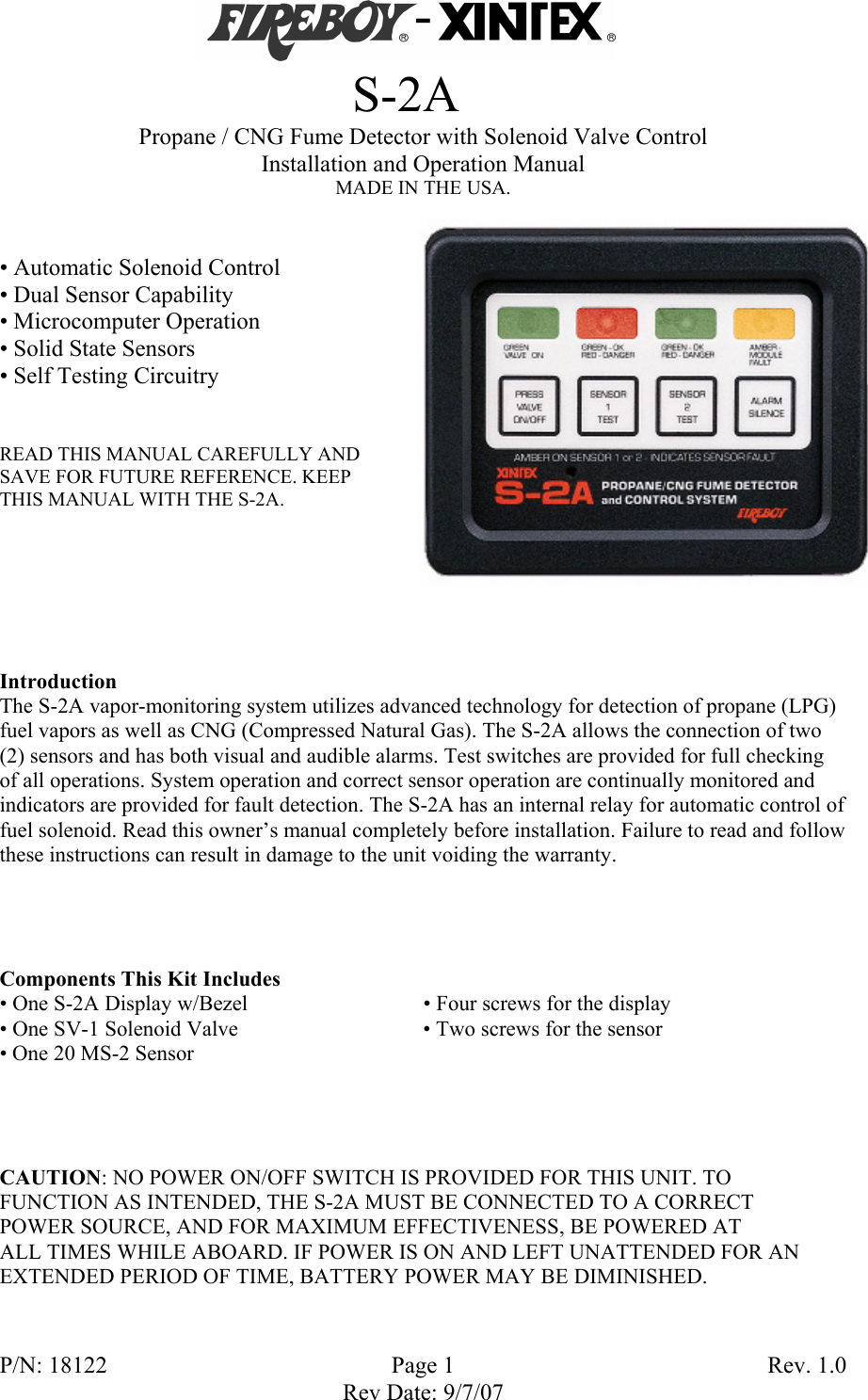 Fireboy Xintex Ltd S 2A Users Manual Owners Rev 1.0