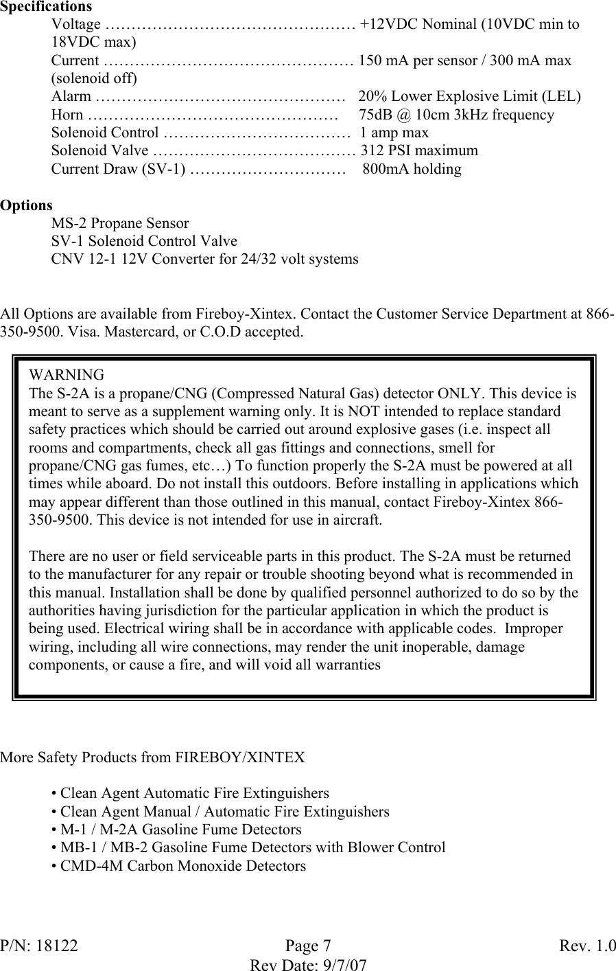 Page 7 of 9 - Fireboy-Xintex-Ltd Fireboy-Xintex-Ltd-S-2A-Users-Manual S-2A Owners Manual Rev 1.0