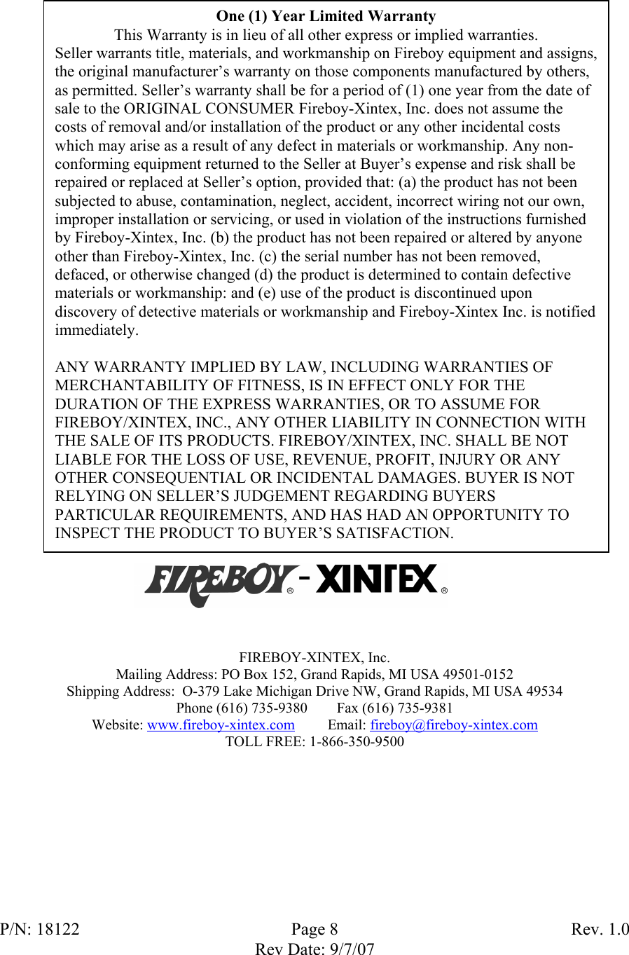 Fireboy Xintex Ltd S 2a Users Manual Owners Rev 1 0