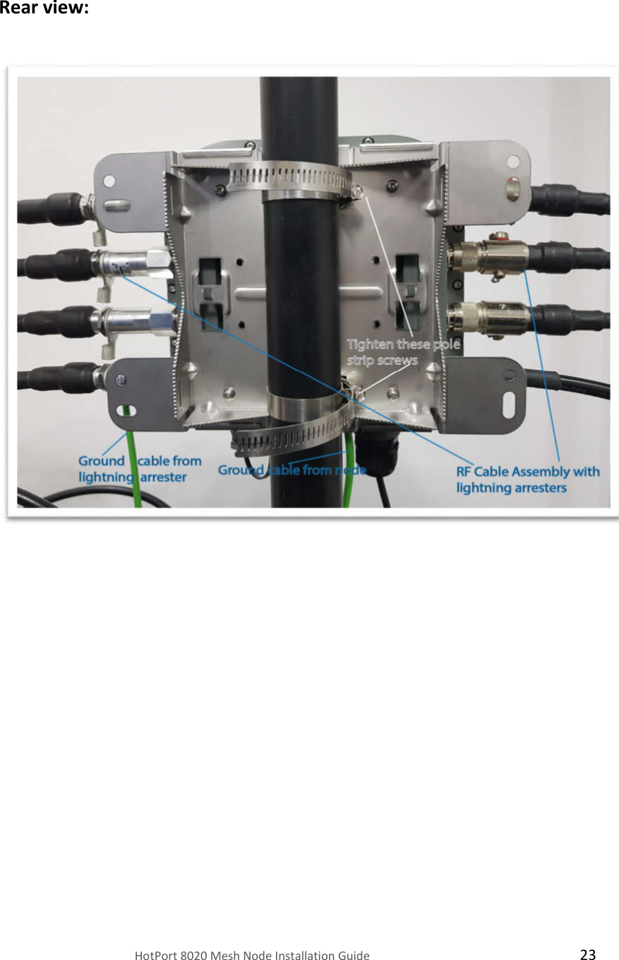    HotPort 8020 Mesh Node Installation Guide  23   Rear view:  