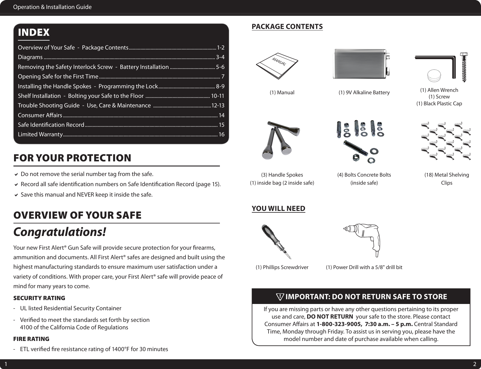 Page 2 of 9 - First-Alert First-Alert-19-Cu-Ft-Gun-Safe-Users-Manual-  First-alert-19-cu-ft-gun-safe-users-manual