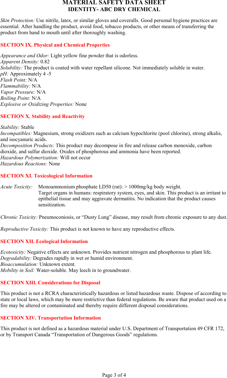 Page 3 of 4 - First-Alert First-Alert-20-A-120-B-C-Commercial-Grade-Msds- SECTION I  First-alert-20-a-120-b-c-commercial-grade-msds