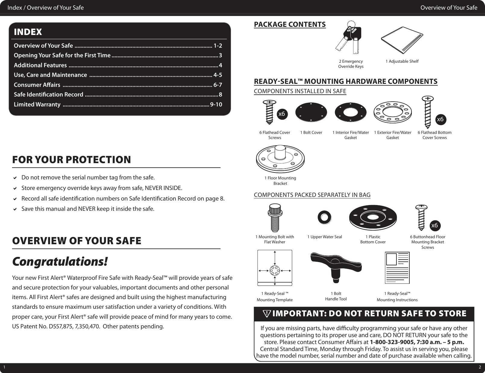 Page 2 of 6 - First-Alert First-Alert-94-Cu-Ft-Combination-Waterproof-Safe-Users-Manual- First-alert-94-cu-ft-combination-waterproof-safe-users-manual