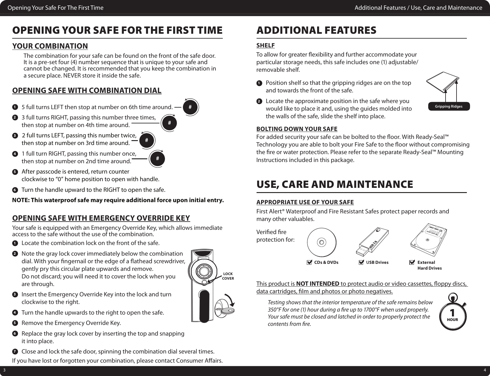 Page 3 of 6 - First-Alert First-Alert-94-Cu-Ft-Combination-Waterproof-Safe-Users-Manual- First-alert-94-cu-ft-combination-waterproof-safe-users-manual