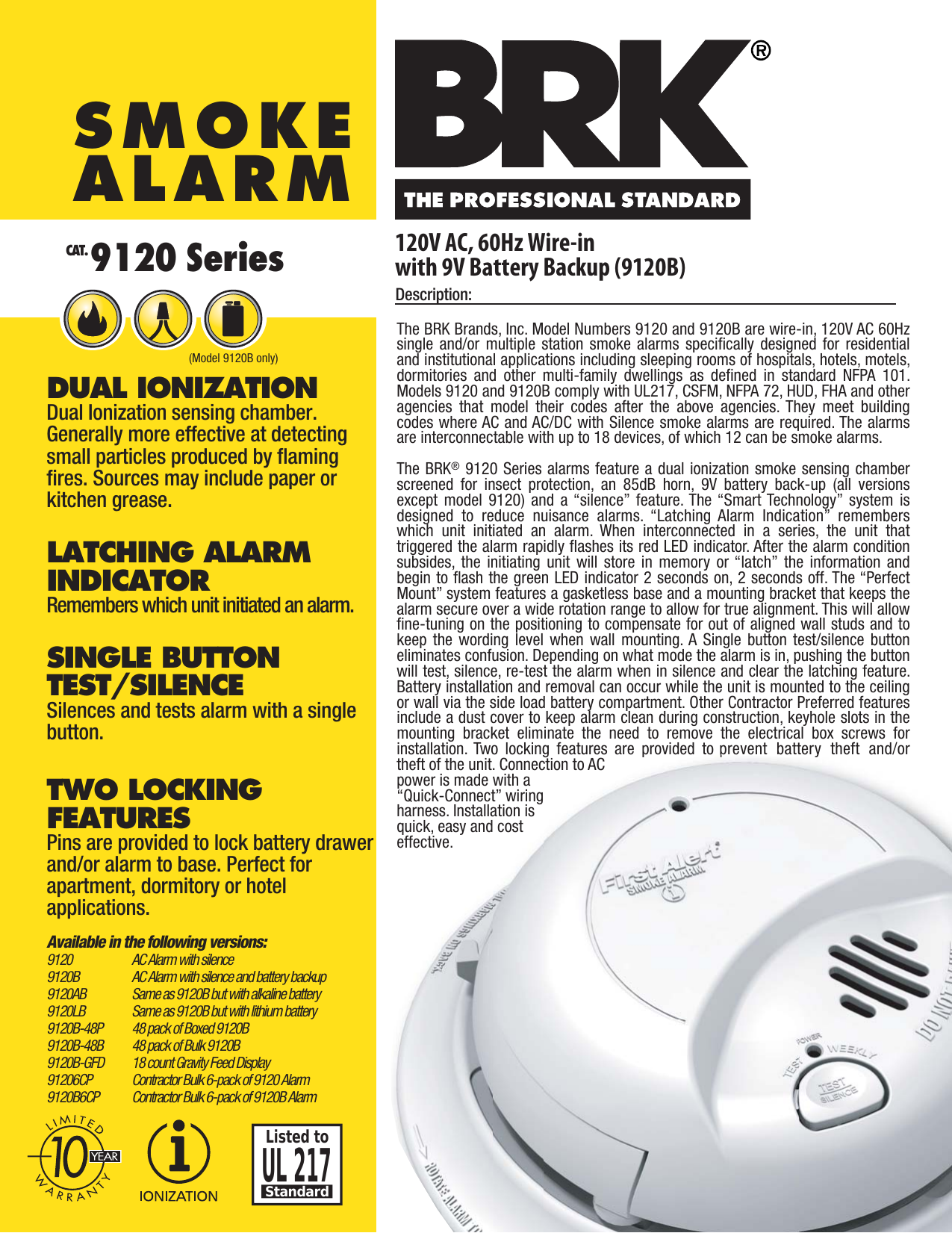 First Alert Smoke Detector 9120B Manual / First alert 9120b smoke alarm