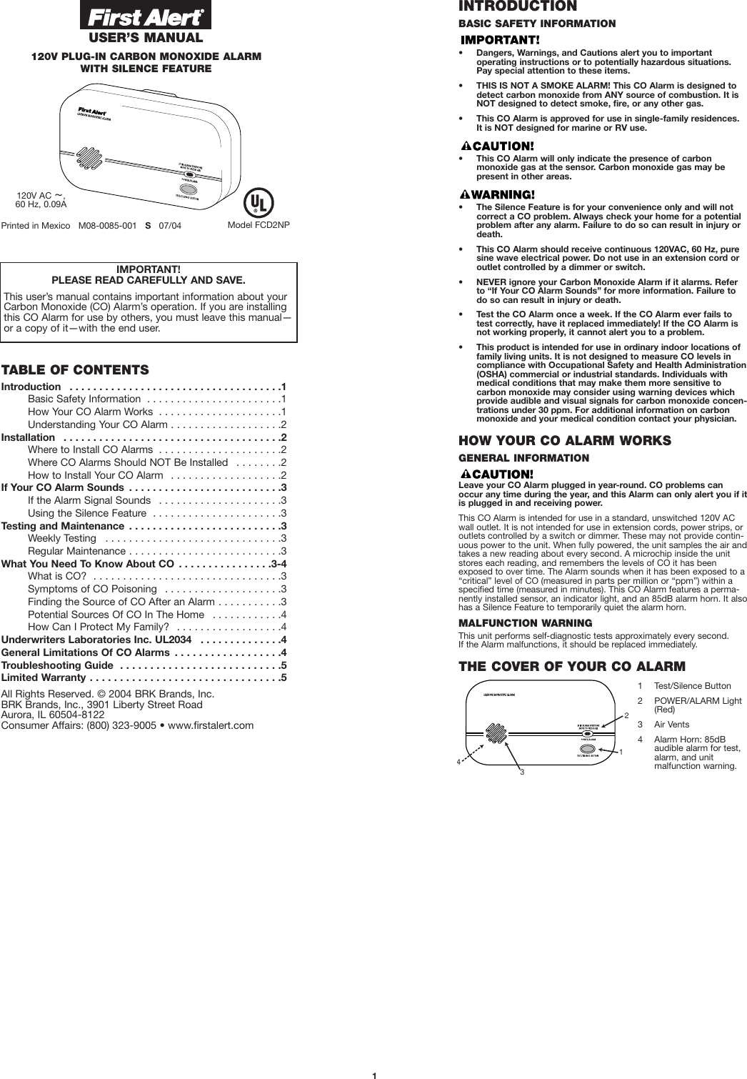 Page 1 of 5 - First-Alert First-Alert-Fcd2Np-Users-Manual- M08-0085-001.E(FCD2NP)WEB First-alert-fcd2np-users-manual