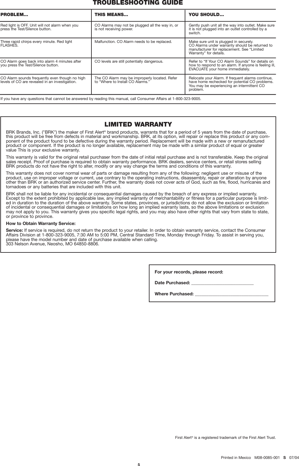 Page 5 of 5 - First-Alert First-Alert-Fcd2Np-Users-Manual- M08-0085-001.E(FCD2NP)WEB First-alert-fcd2np-users-manual