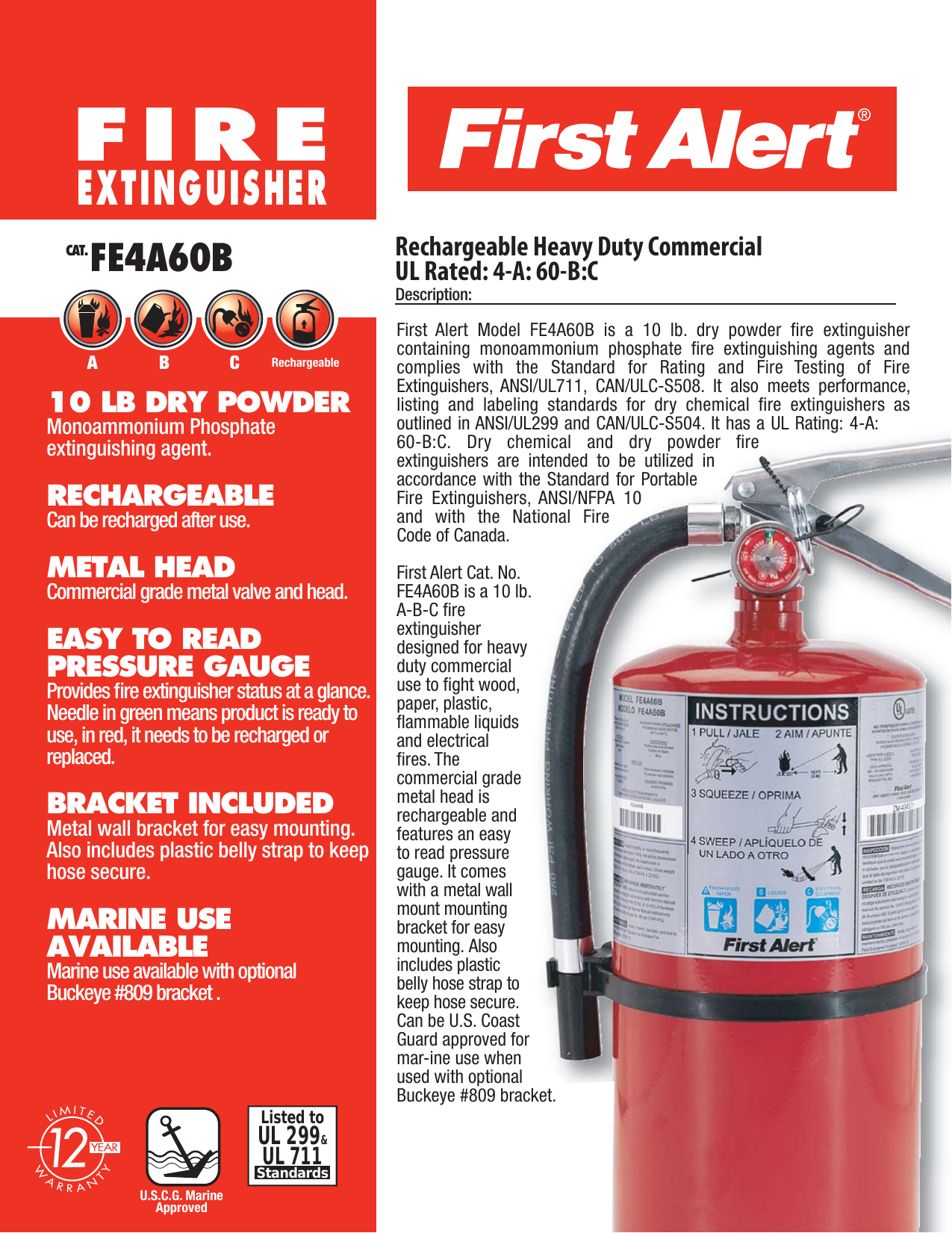 Page 1 of 2 - First-Alert First-Alert-Fe4A60B-Users-Manual- Spec Sheet FE4A60  First-alert-fe4a60b-users-manual