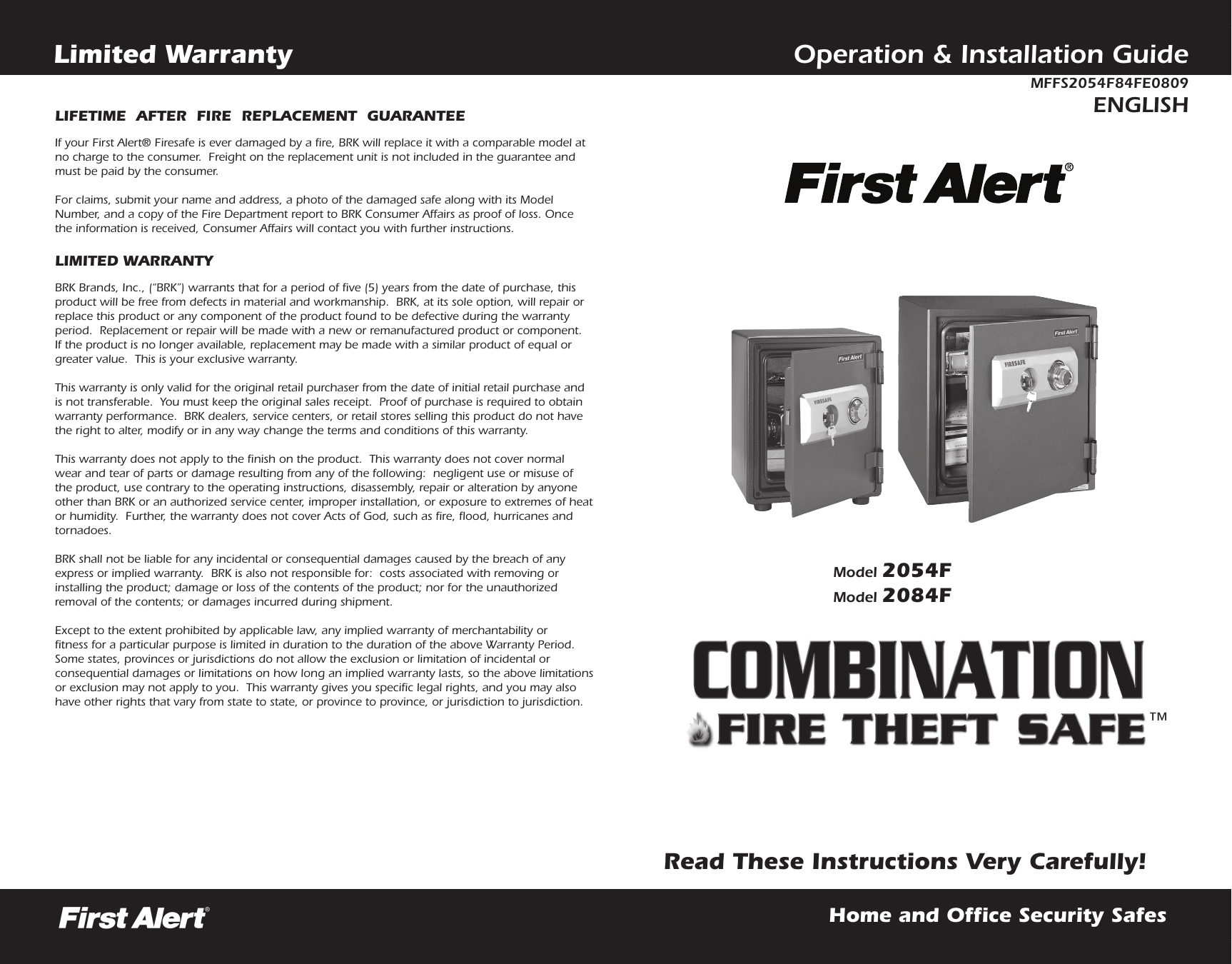 Page 12 of 12 - First-Alert First-Alert-Fire-Theft-Safe-2054F-Users-Manual-  First-alert-fire-theft-safe-2054f-users-manual