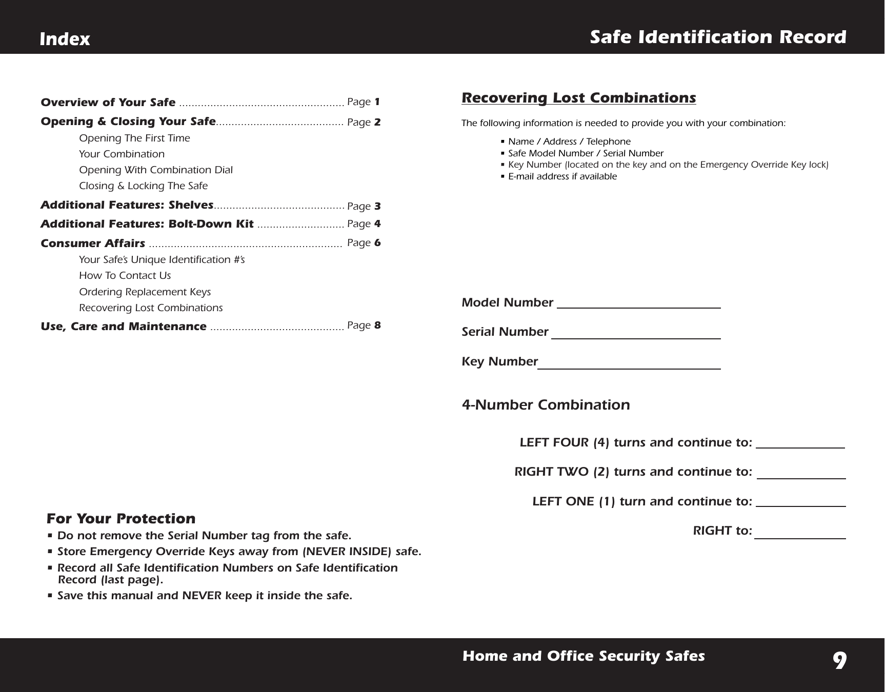 First Alert Fire Theft Safe 2054F Users Manual