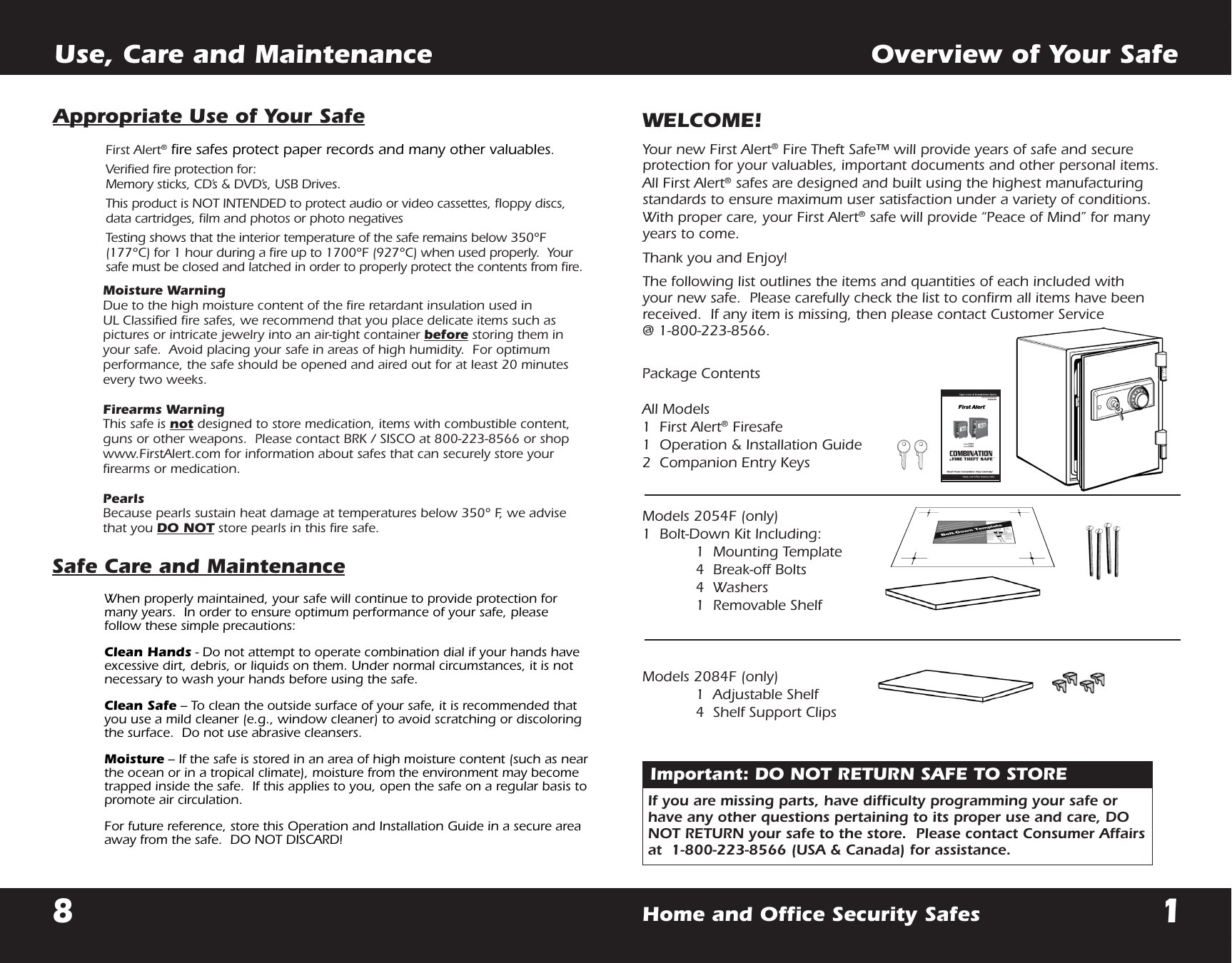 First Alert Fire Theft Safe 2054F Users Manual